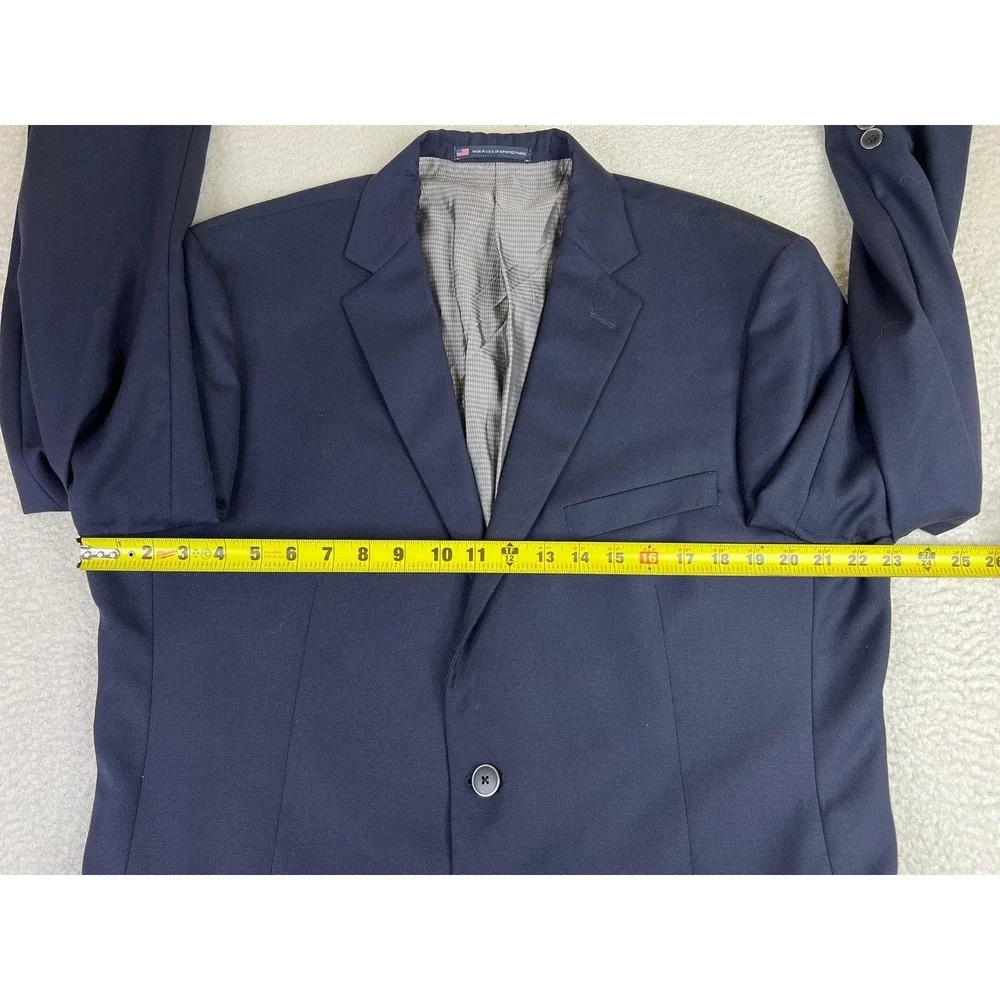 Hart Schaffner Marx Suit Jacket Mens 46R Navy Blue Wool 2 Button Union Made